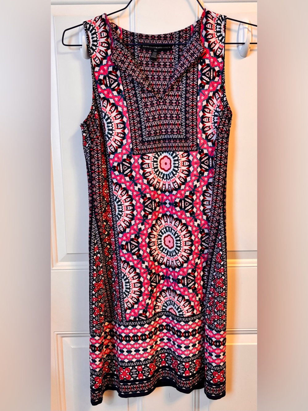 White House Black Market Pink and Black Sleeveless Printed Shift Dress
